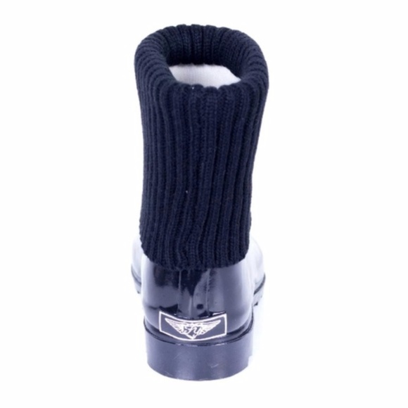 Women Rubber Rain Boots 8" Black Sock Cuff Booties - Picture 3 of 4